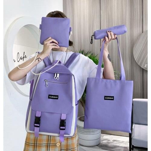 4 Set Women Backpack Candy Color for Teenage Girls 2021 Fashion School Bag High Quality Canvas Female Bagpack Rucksack