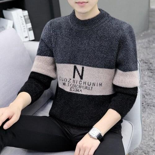 2021 autumn and winter new mens thick warmth half high neck sweater youth jacquard sweater