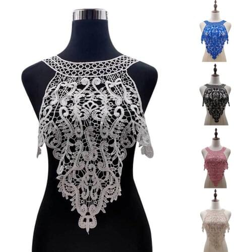 Solid Color Embroidery Lace Sewing Collar Applique Flower Fabric Lace Trim Patch Wedding Gown Dress Bridal DIY Clothes Crafts