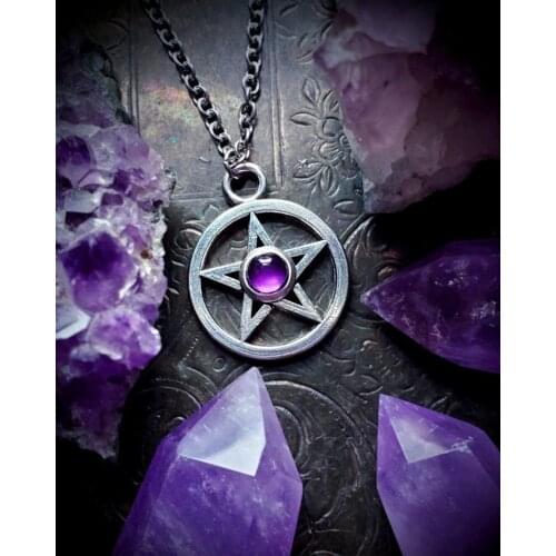 Amethyest Pentagram Necklace, Wiccan Jewelry,Pentacle Necklace,Witchy Jewelry, Witchcraft Amulet, Occult , Wicca, Pagan Pendant