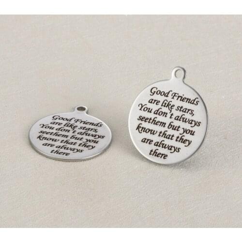 BULK 30 High Polished Stainless Steel Best Friends Friendship Quote Charms Words Engraved Pendant 25mm