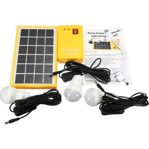 Portable Solar Panel Power Generator LED Light USB Cable Charge Emergency System Kit 6V batteries Energy for Home Outdoor