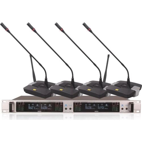 Professional Wireless Microphone System 408GT 4-Channel UHF Dynamic Professional 4 Headphones Collar Line Conference
