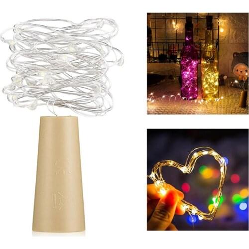 10pcs/Pack 2M Silver wire Fairy Garland Bottle Stopper For Glass Craft LED string lights Christmas Decoration With LR44 battery
