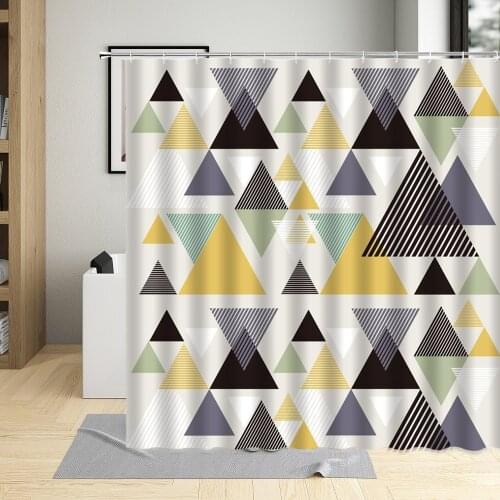 Modern Triangle Geometric Printing Waterproof Bathroom Decor Polyester Fabric Shower Curtain With Hooks Hanging Curtains