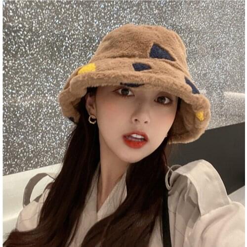 Spliced Plush Fisherman Hat Female Autumn Winter Korean Version Versatile Hat Basin Hat