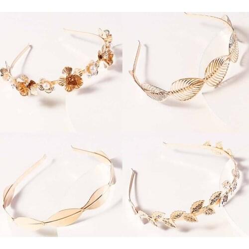Bridal Hair Accessories Gold Hair Bands Pearl Flower Leaves Headband Woman Simple Vintage Gold Leaf Headband повязка на голову