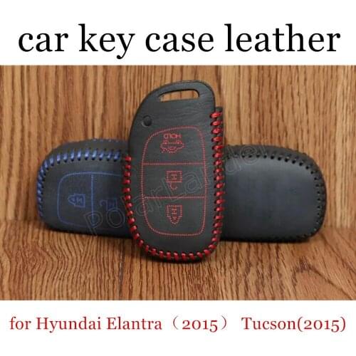 Only Red for Hyundai Elantra(2015)/Tucson(2015)/Soanta(2015)/9 generation car key case leather hand sewing car key cover