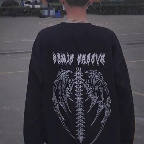 Gothic Y2k Skeleton Hoodie Men Women 90s Vintage Long Sleeve Black Top Harajuku Grunge Style Couple Hip-hop Oversized Sweatshirt