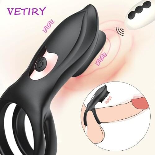 Penis Vibrator Vibrating Cock Ring Sex Toys for Men Couples Clitoris Stimulation Time Delay Ejaculation 9 Speeds Remote Control