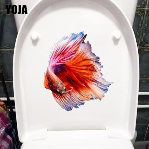 YOJA 20.6×23.6CM Red Siamese Fighting Fish Personality Toilet Decoration Home Room Wall Stickers T1-3180
