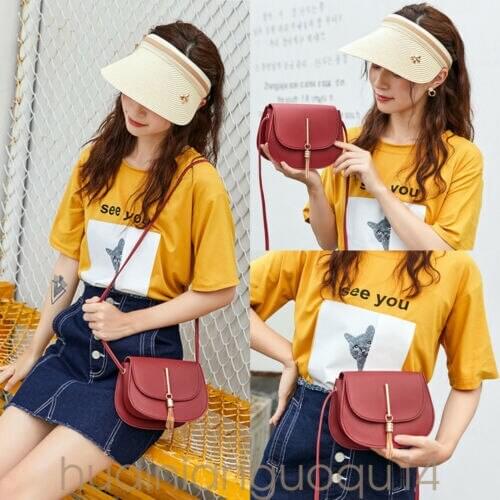 Womens Pu Leather One Shoulder Messenger Bag Girl Shopping Tassel Messenger Bag Small Handbag Girl Shoulder Bag