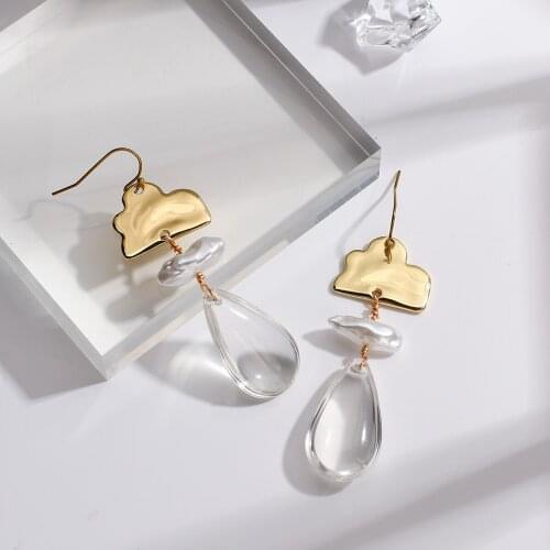 AENSOA Transparent Acrylic WaterDrop Pearl Metal Long Drop Earrings For Women Girl 2021 Irregular Dangle Earring Pendant Jewelry