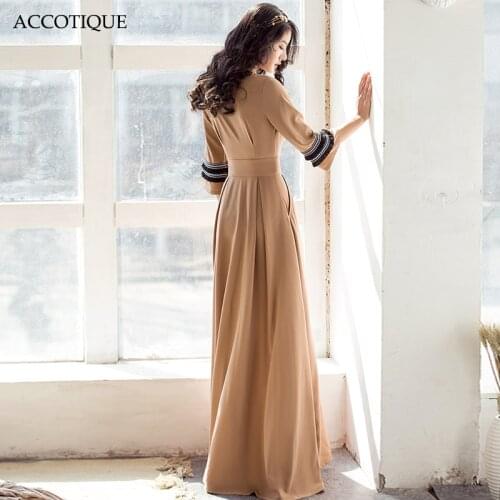 High Quality 2017 New Spring Autumn Womens Flare Sleeve Split Long Maxi Dress Female Floor Length Vintage Slim Solid Dresses