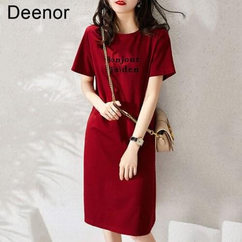 Deenor Womens Dresses Medium Length Letter Printed T-shirt for Women Bonjour Maiden Dress Harajuku Short Sleeve Dresses