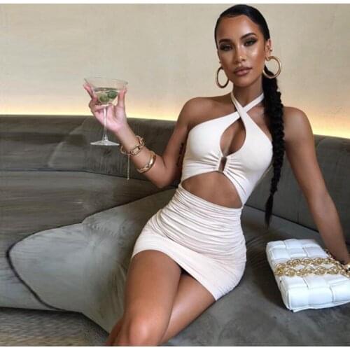 European and American style 2021 summer new womens halter neck sexy hollow open back fashion slim bag hip dress