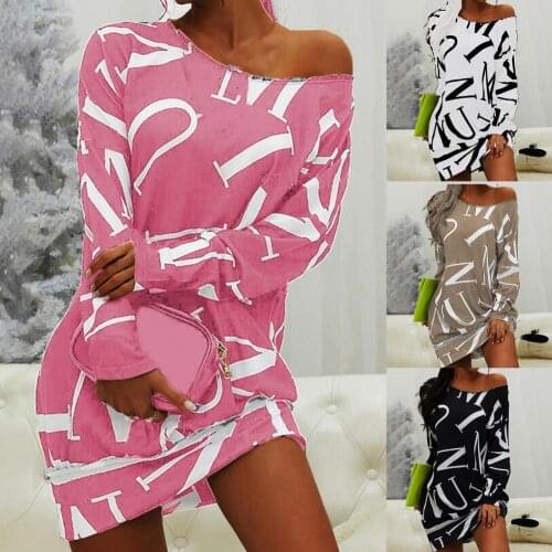 Lady Popular Loose Letters Print Dress Stylish Mini Dress Letters Print Streetwear