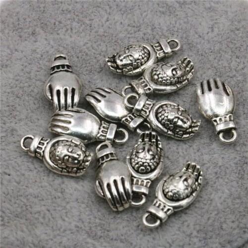 10PCS Buddism Hand Pendant Bracelet Lucky DIY Loose Finding Accessories Jewelry Making Women Girls Gifts Crafts Copper 8x18mm