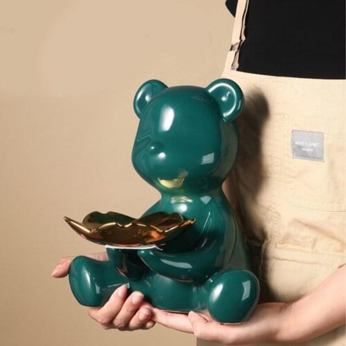 2021 Creative Luxury Sculpture Bear Decoration Ornaments Ceramic Porch Key Disk Home Statue Accessories