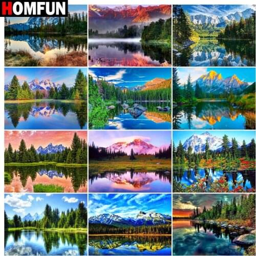 HOMFUN Diamond Embroidery "Mountain lake forest" Pattern DIY 5D Diamond Painting Needlework Cross Stitch Full Drill Painting
