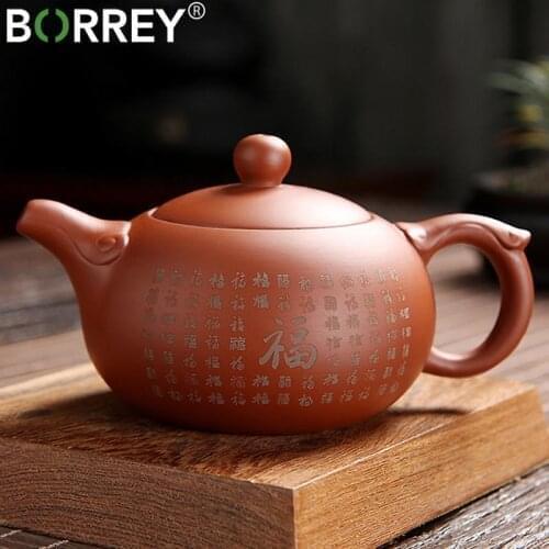 BORREY 220Ml Yixing Teapot Zisha Clay Teapot Beauties Handmade Carved Purple Clay Ceramic Kung Fu Tea Set Purple Sand Teapot