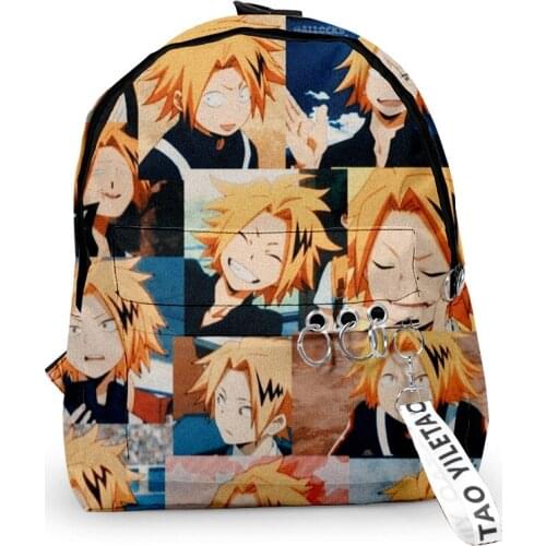 Denki Kaminari Fashion Oxford Fabric One Shoulder Keychain Backpack Printed Casual Student School Bag
