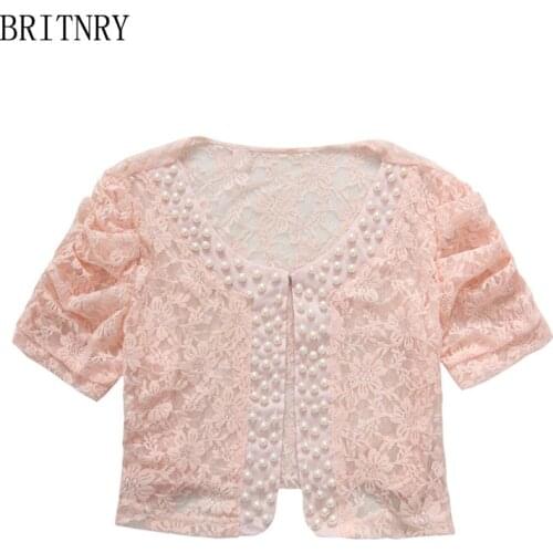 BRITNRY 2018 Women Bolero Lace Ivory Pink Black Cape Pearls Elegant Party Evening Wedding Wrap