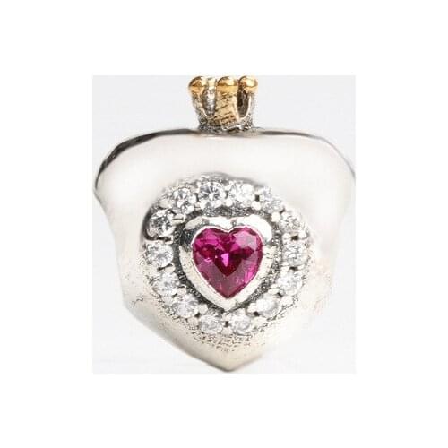 DoDoFly Authentic 925 Sterling Silver Golden Crown Heart-shaped Beads Fit Original Charms Bracelet Necklace Diy Jewelry Making