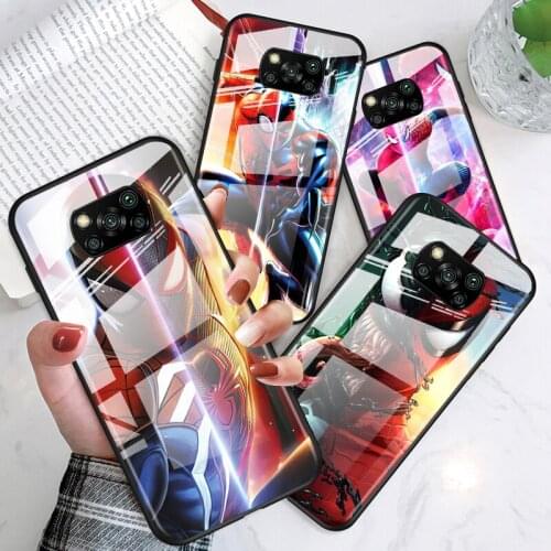 Marvel Spiderman Art for Xiaomi POCO X3 NFC F3 M2 X2 F2 Redmi K30 Redmi Note 9 Pro Luxury Tempered Glass Phone Case Cover