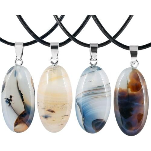 Simple Oval Shaped Healing Crystal Stone Pendant Long Necklace for Women, Friendship Jewelry 12"-13" Strand