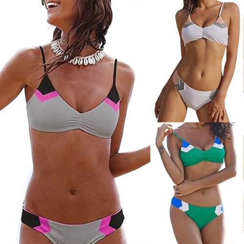 European and American Swimwear 2-piece Set Low Waist Sexy Sling Adjustable Breathable Bikini Fashion Color Matching Swimwear