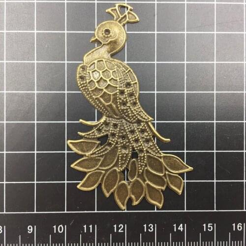 10Pcs Embelishment Connector Bronze Tone Peacock Animal Filigree Purse Bag Ornament Alloy Craft DIY Findings 7cm