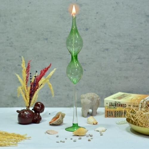 Flovart Modern Pedestal Glass Oil Lamp Eftalia Green-Oil lamp butter Gift