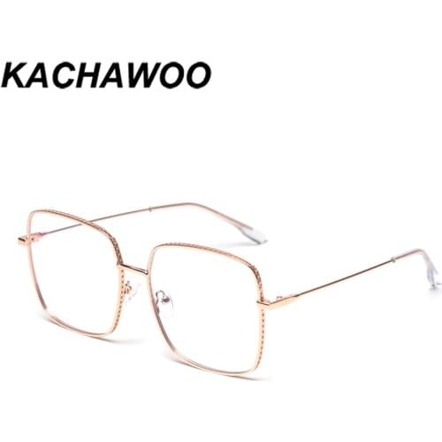 Kachawoo blue light blocking glasses square oversized mens prescription eyewear optical frames women retro full metal gold