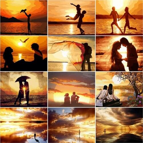 AZQSD Painting By Numbers Couple Portrait Drawing On Canvas Diy Paint By Number For Adults Frame Sunset Kits Handpainted Gifts