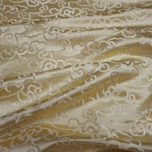 Chinese Classics champagne gold cloud-pattern brocade jacquard Satin silk fabric DIY patchwork bag Book cover Doll hanfu clothes