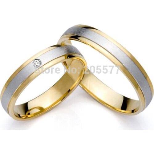 Classic two tone style gold plating surgical titanium stainless steel engagement wedding bands couples rings Jewelry settings