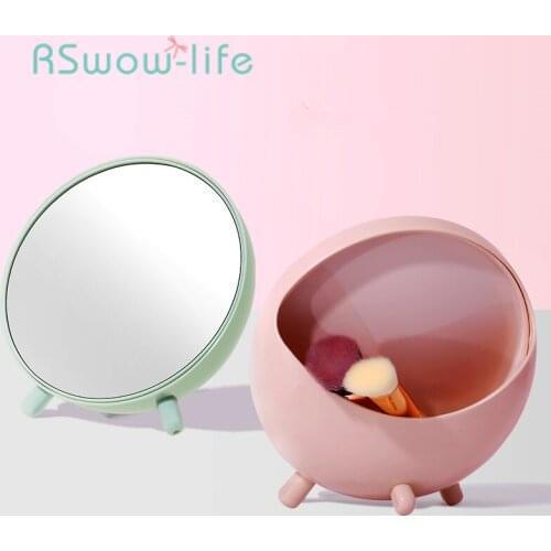 Round Vanity Mirror Storage Box One Simple Desktop Portable Vanity Mirror Vanity Accessories Makeup Vanity Silver Round Mirror