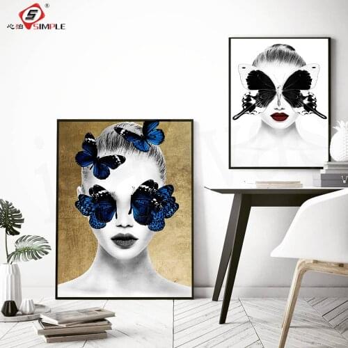 Fashion Butterflies Wings Woman Poster Print Angel Canvas Painting Black White Duchess Wall Art Framed Picture Living Room Decor