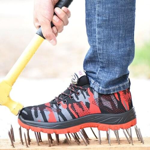 Anti-smashing and anti-stab flying woven breathable steel toe steel-soled safety shoes for men