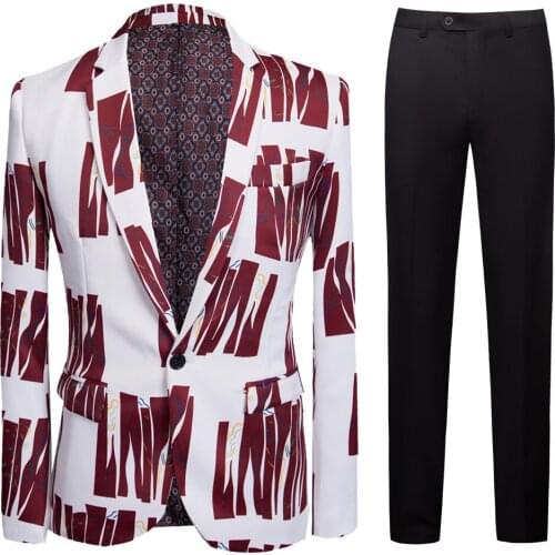 MensRed Letter Printed Suit Men Slim Fit Suit Set Blazers Singer Costume Casual Night Party Bar Suit