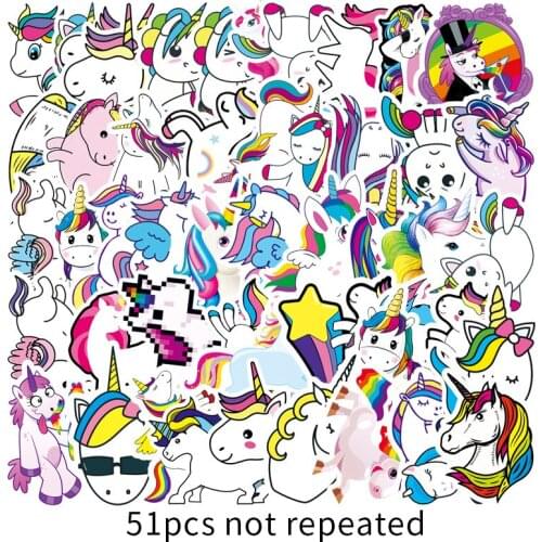 51Pcs/Pack Stickers for Unicorn Cartoon Animal Waterproof Cute Graffiti Sticker To DIY Luggage Bike Notebook Laptop sticker toys