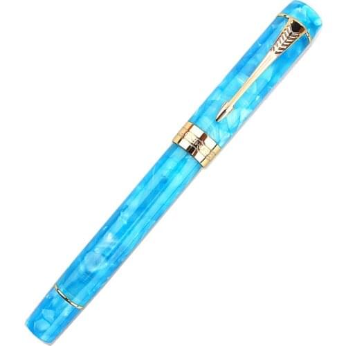 NEW JinhaoFountain Pen Ocean Blue Acrylic Resin Iridium F/ Bent Writing Pen Gift Set for Business Office