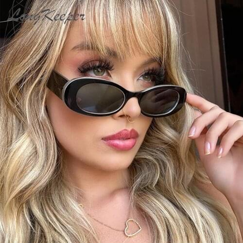 LongKeeper 2021 Oval Sunglasses Women Vintage Retro Round Frame Green Black Hip Hop Sun Glasses Fashion UV400 Eyewear