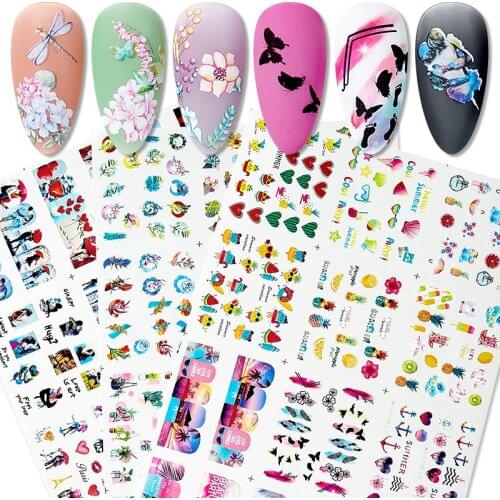 12 Designs Nail Stickers Set Mixed Floral Love Nail Art Water Transfer Decals Sliders Flower Leaves Butterfly Manicures Decor