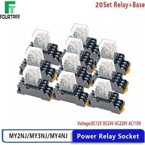 20Set Relay With Socket Base Coil General DPDT Micro Mini Electromagnetic Relay Switch LED AC 110/220V DC 12/24V MY2NJ MY3NJ