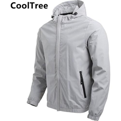 CoolTree Men Casual Jacket Spring Autumn Slim Fit Zipper Windbreaker Windproof Solid color Hooded Coat Male Outerwear Streetwear