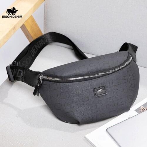 BISON DENIM Men And Women Fanny Pack High Quality Waist Bag Shoulder Crossbody Chest Bag Female Belt Bag Designer Brand Handbag