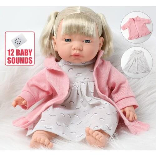 40.5cm Realistic newborn bebe reborn doll long hair pink fashion dress twin Soft silicone sound 16 inch education Toys for girl
