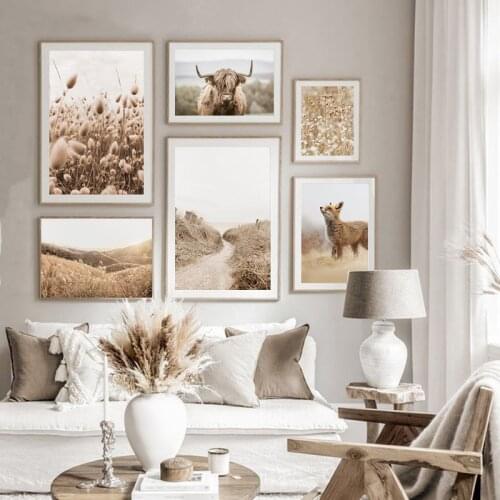 Self-adhesive Wall Sticker Nordic Cow Scandinavian Nature Sunset Landscape Poster Wall Art Botanical Wall Art Picture Home Decor